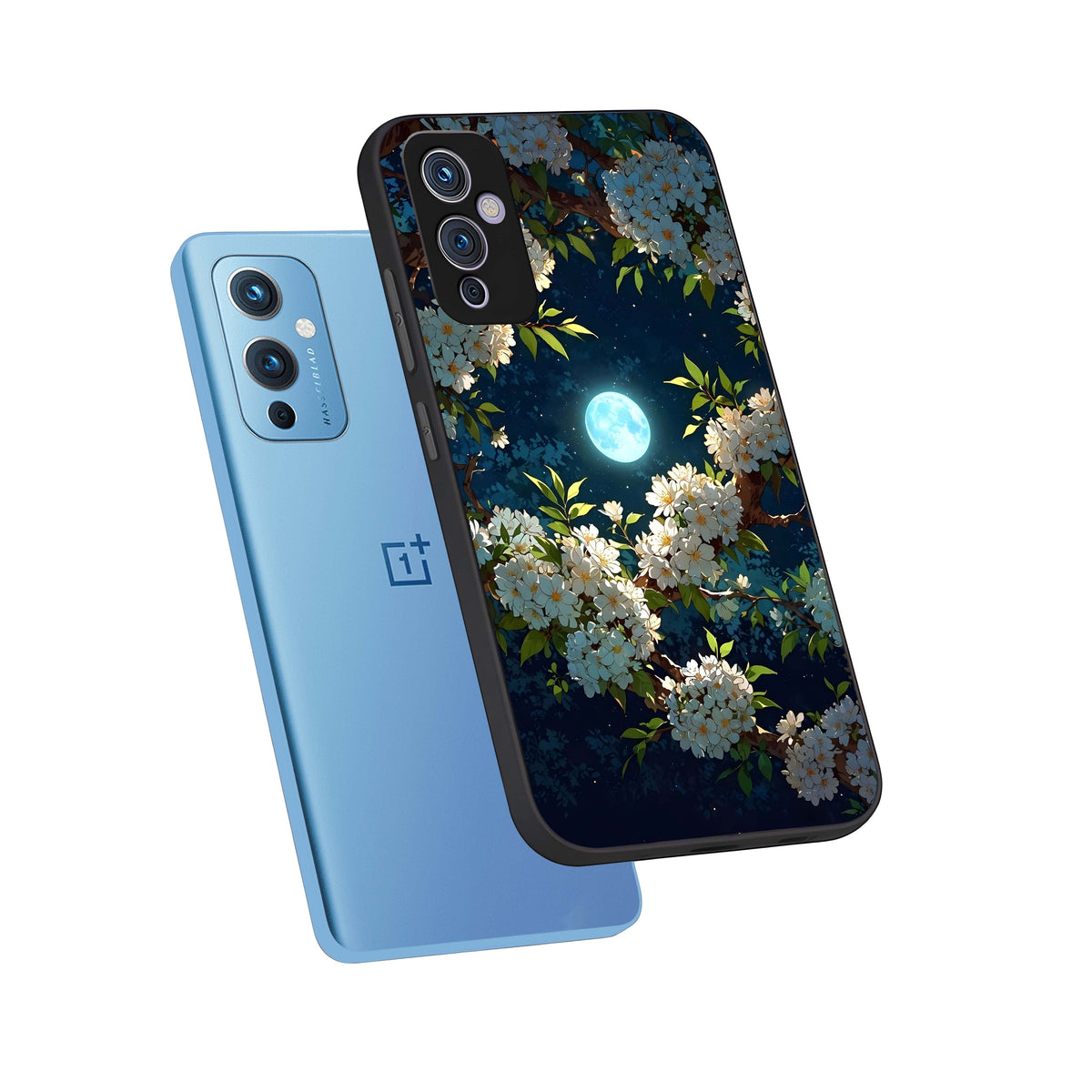  Moonlit Blossom Dream phone case For OnePlus 9 showing premium glass back cover with detailed artwork