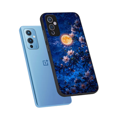  Moonlit Blossoms Night phone case For OnePlus 9 showing premium glass back cover with detailed artwork