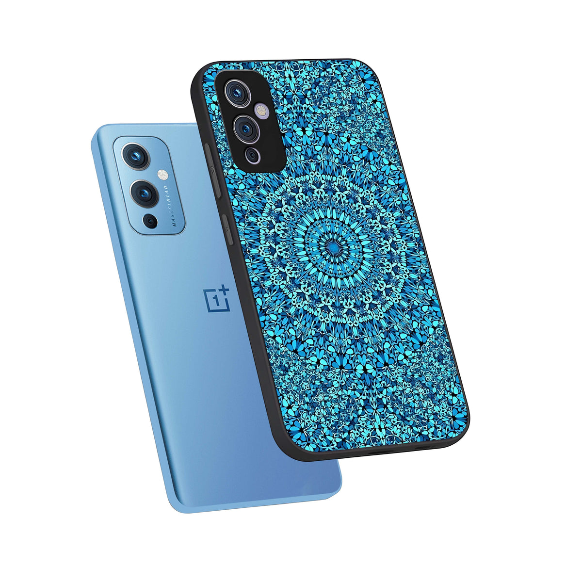  Ocean Bloom Mandala phone case For OnePlus 9 showing premium glass back cover with detailed artwork