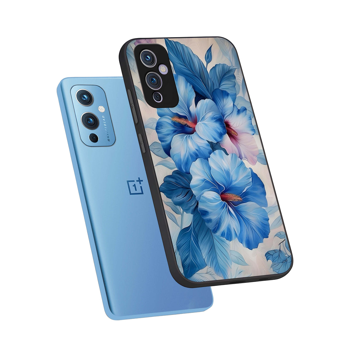  Ocean Hibiscus Grace phone case For OnePlus 9 showing premium glass back cover with detailed artwork