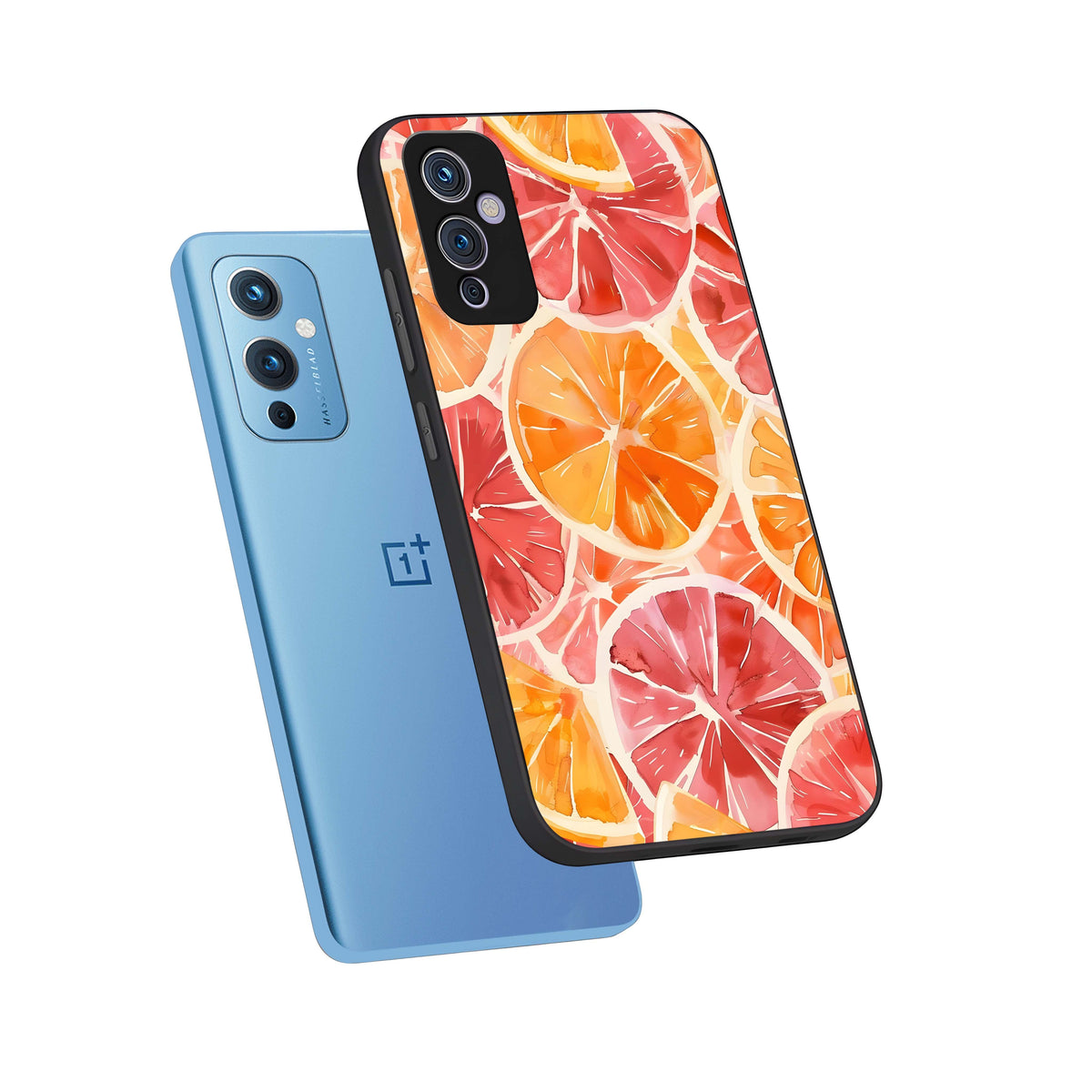  Orange Fruits Pattern phone case For OnePlus 9 showing premium glass back cover with detailed artwork