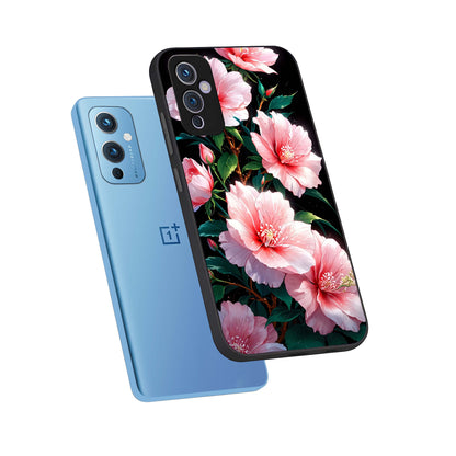  Peach Flower phone case For OnePlus 9 showing premium glass back cover with detailed artwork