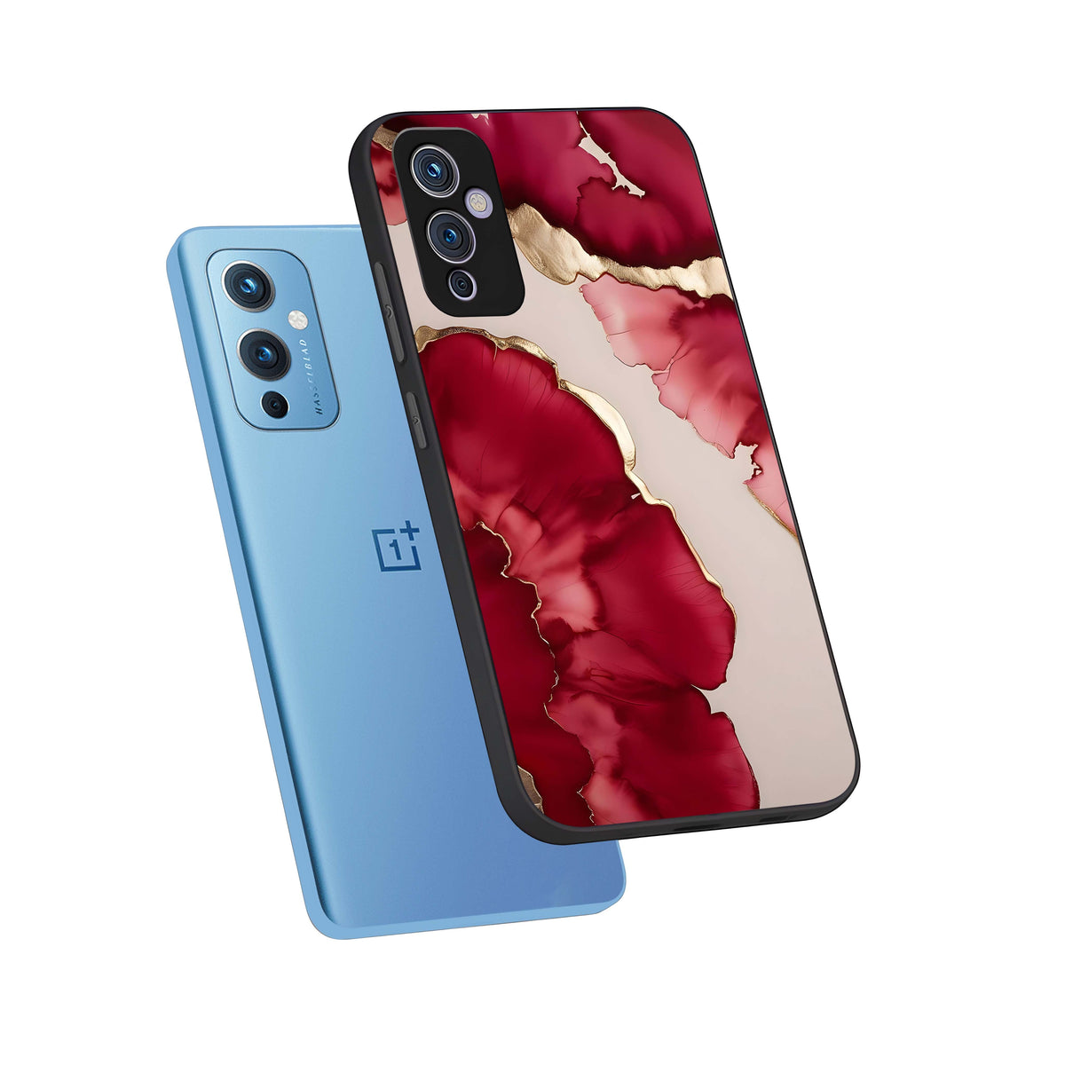  Pink And White Marble phone case For OnePlus 9 showing premium glass back cover with detailed artwork