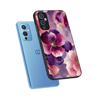  Pink Bouquet Florals phone case For OnePlus 9 showing premium glass back cover with detailed artwork
