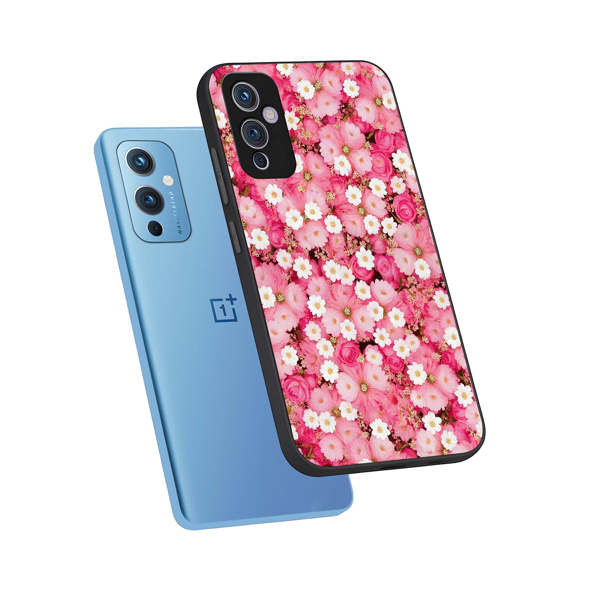  Pink Daisy Bliss phone case For OnePlus 9 showing premium glass back cover with detailed artwork