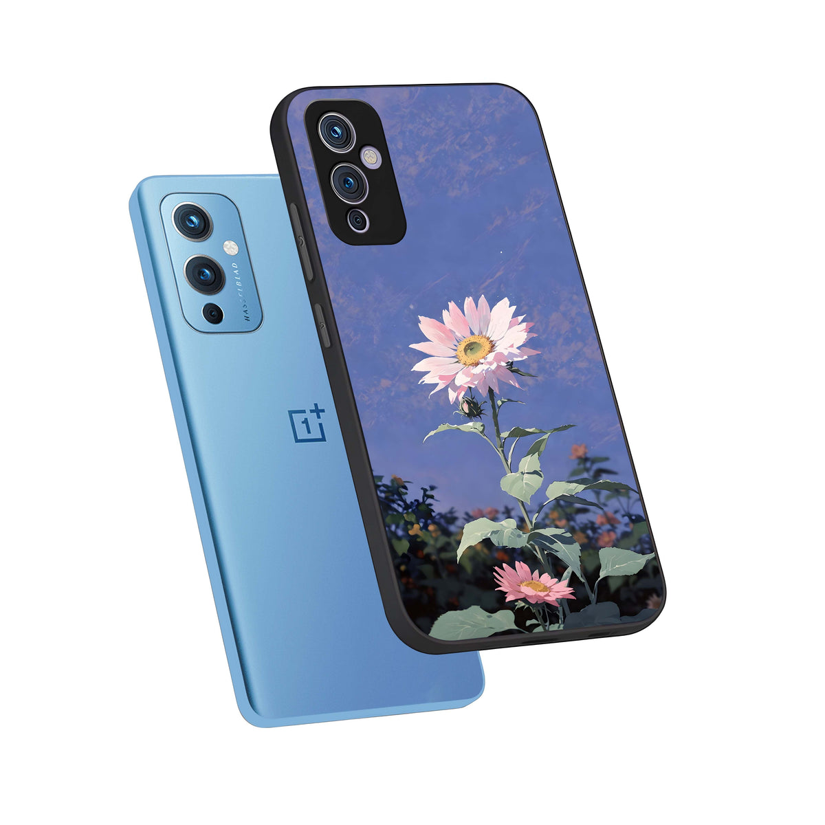  Pink Shells Outline phone case For OnePlus 9 showing premium glass back cover with detailed artwork