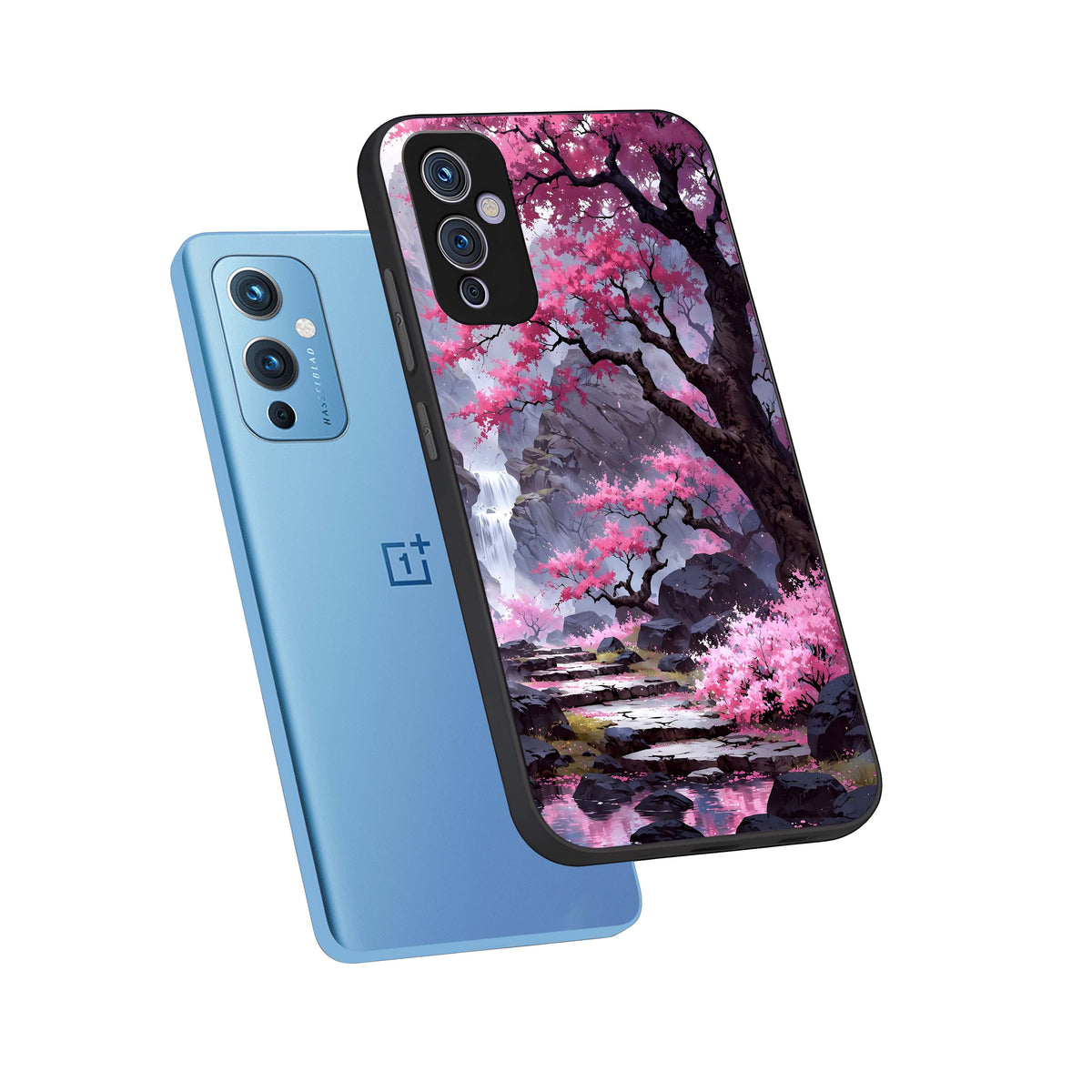  Pink Sunflower Glow phone case For OnePlus 9 showing premium glass back cover with detailed artwork