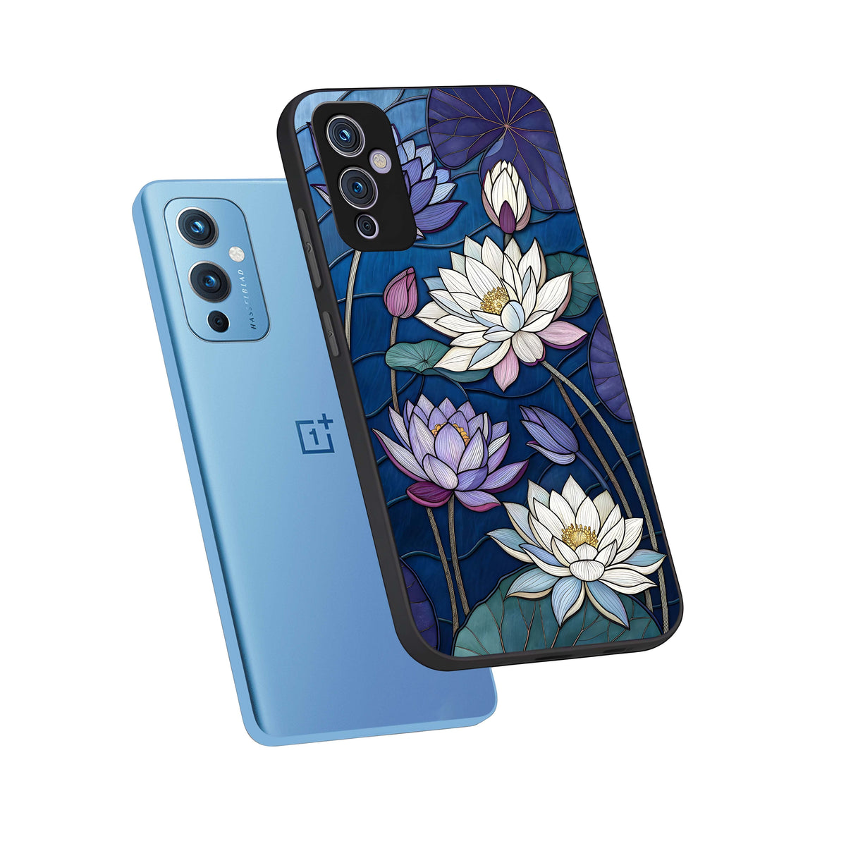  Purple Lotus Stained phone case For OnePlus 9 showing premium glass back cover with detailed artwork