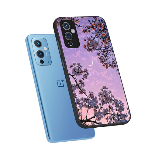  Purple Serenity Moon phone case For OnePlus 9 showing premium glass back cover with detailed artwork