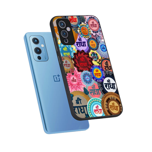  Radha Divine Bloom phone case For OnePlus 9 showing premium glass back cover with detailed artwork