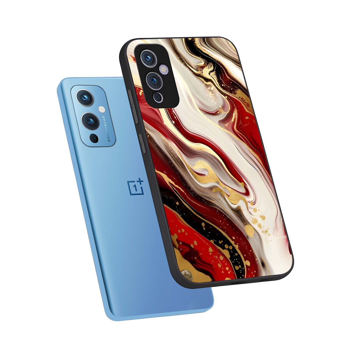  Red And White Marble phone case For OnePlus 9 showing premium glass back cover with detailed artwork