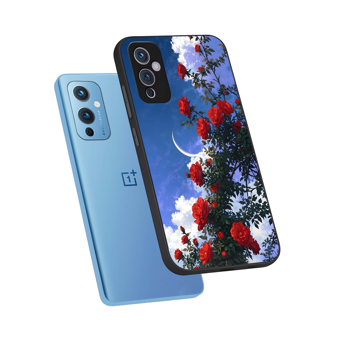  Rose Drift Flowers phone case For OnePlus 9 showing premium glass back cover with detailed artwork