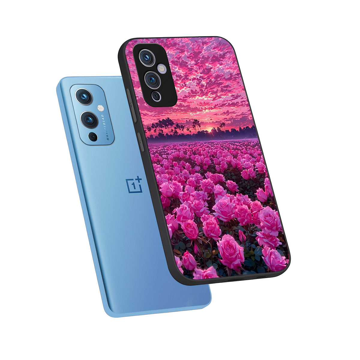  Rose Sunset Valley phone case For OnePlus 9 showing premium glass back cover with detailed artwork