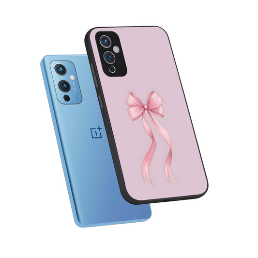  Soft Blush Bow phone case For OnePlus 9 showing premium glass back cover with detailed artwork