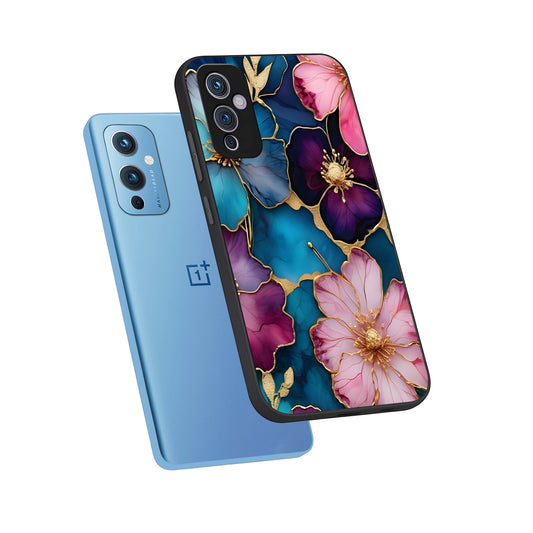  Sparkle Floral phone case For OnePlus 9 showing premium glass back cover with detailed artwork