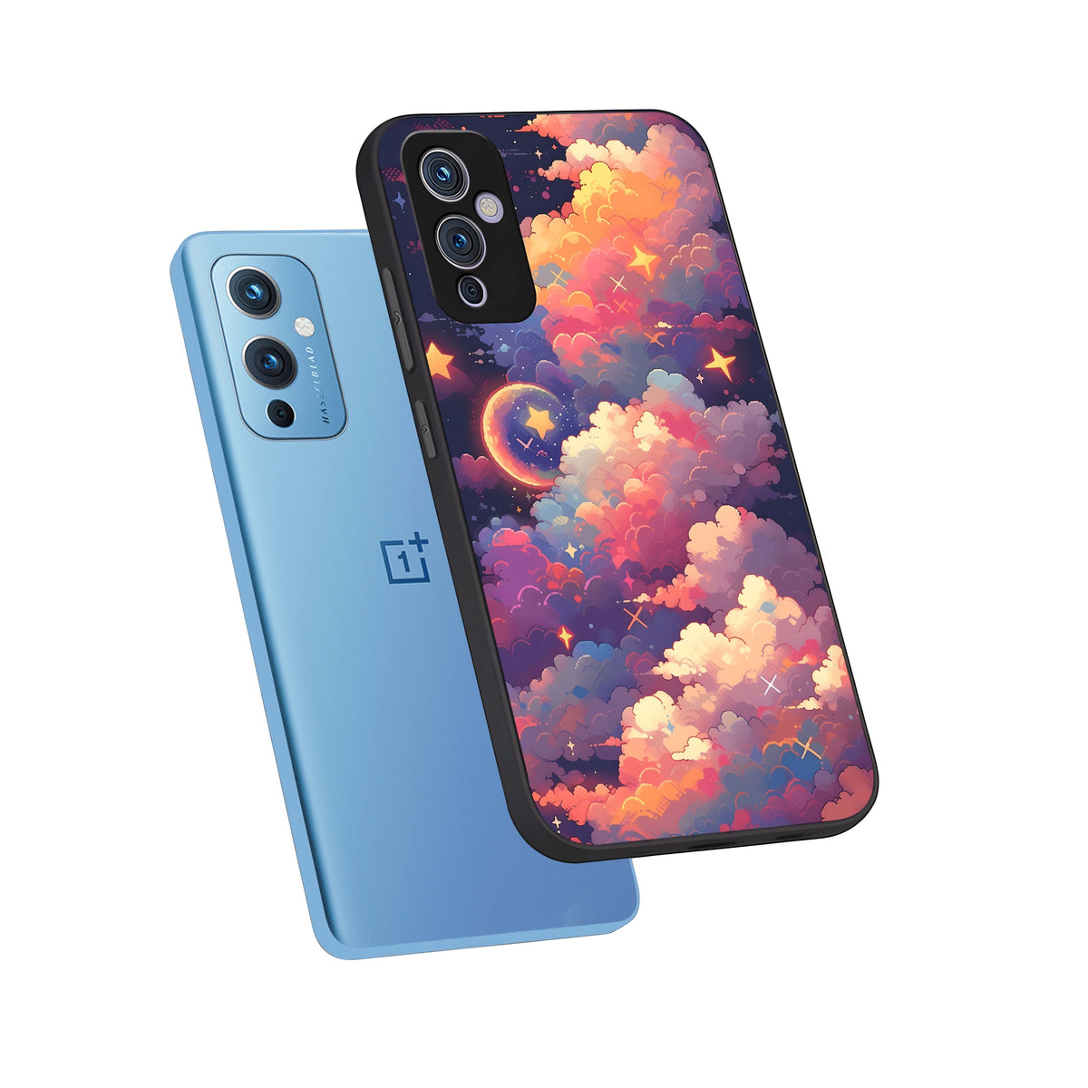  Starlit Dream Clouds phone case For OnePlus 9 showing premium glass back cover with detailed artwork