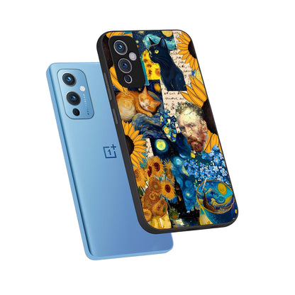  Sunflower Chic Mood Custom Name phone case For OnePlus 9 showing premium glass back cover with detailed artwork