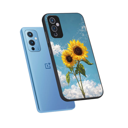  Sunlit Daisy Glow phone case For OnePlus 9 showing premium glass back cover with detailed artwork