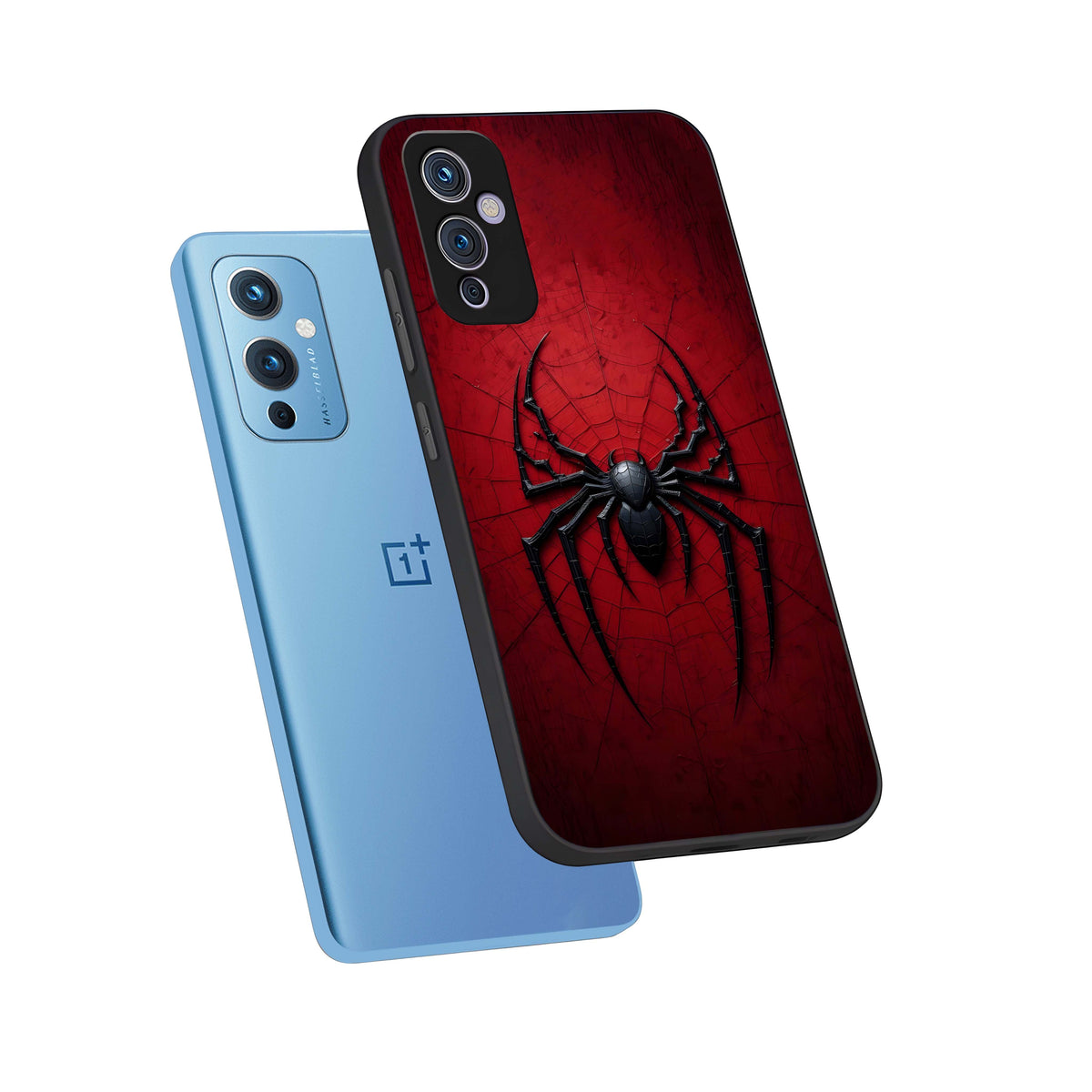  Superhero Web Emblem phone case For OnePlus 9 showing premium glass back cover with detailed artwork