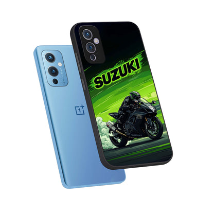  Suzuki Speed Beast phone case For OnePlus 9 showing premium glass back cover with detailed artwork