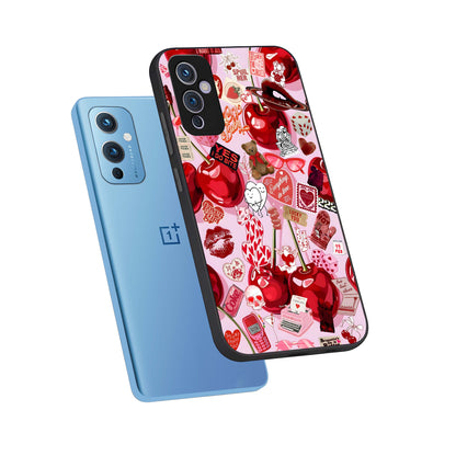  Sweet Cherry Chaos phone case For OnePlus 9 showing premium glass back cover with detailed artwork