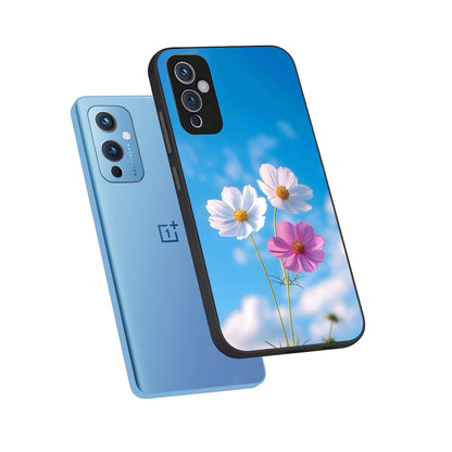  Tripple Flowers With Sky phone case For OnePlus 9 showing premium glass back cover with detailed artwork