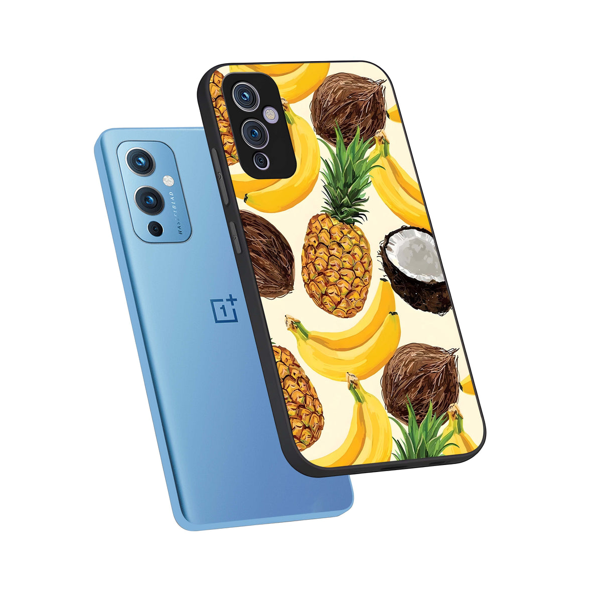  Tropical Fruit Mood phone case For OnePlus 9 showing premium glass back cover with detailed artwork