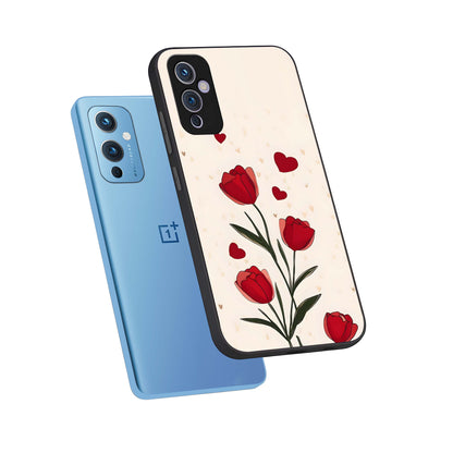  Tulip With Heart phone case For OnePlus 9 showing premium glass back cover with detailed artwork