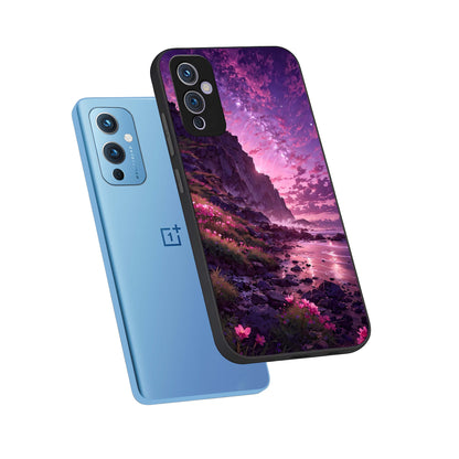  Twilight Blossom Coast phone case For OnePlus 9 showing premium glass back cover with detailed artwork