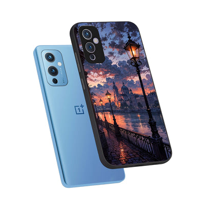  Twilight River Lights phone case For OnePlus 9 showing premium glass back cover with detailed artwork