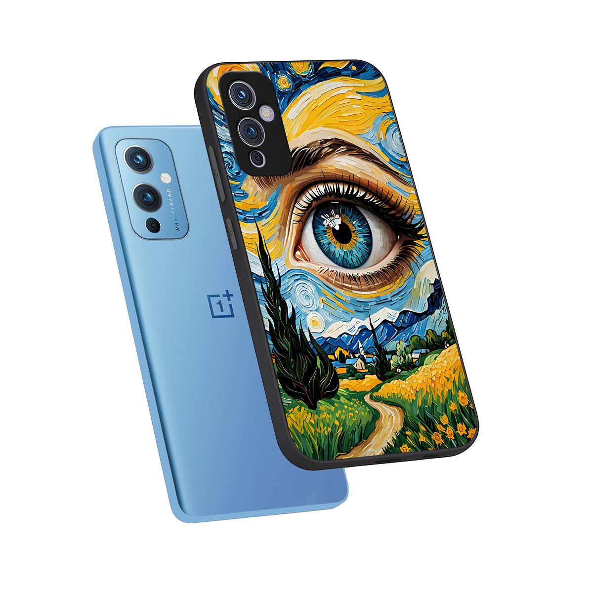  Van Gogh Eye phone case For OnePlus 9 showing premium glass back cover with detailed artwork