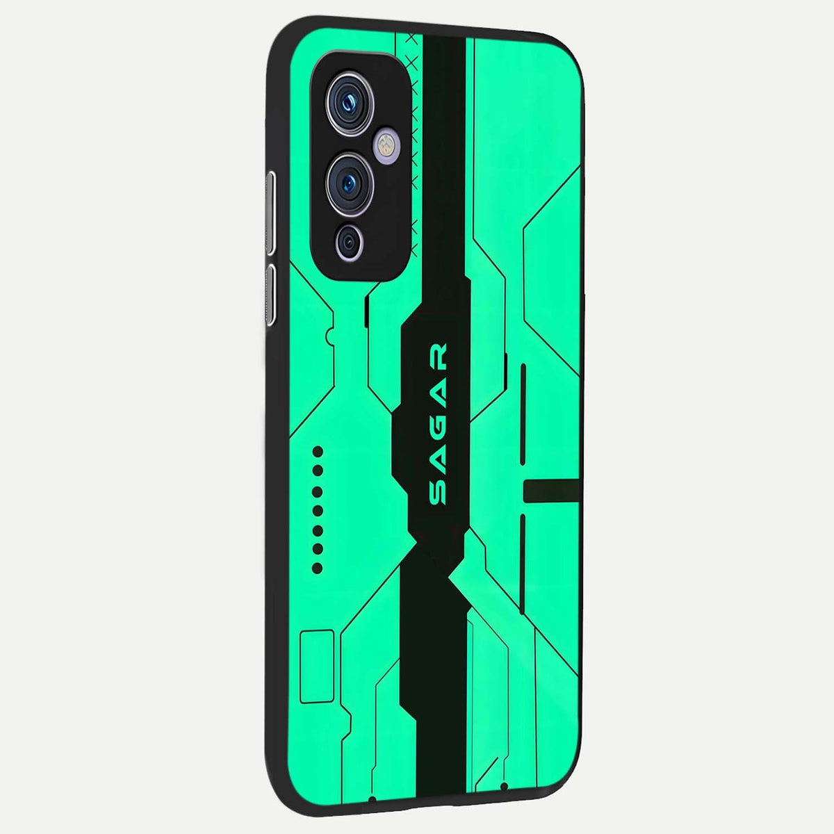  Aqua Tech CYBERPUNK Custom Name back cover For OnePlus 9 slim fit glass case with vibrant aesthetic design