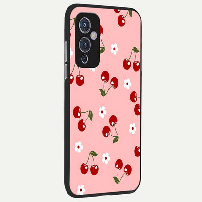  Cherry Love Mood back cover For OnePlus 9 slim fit glass case with vibrant aesthetic design