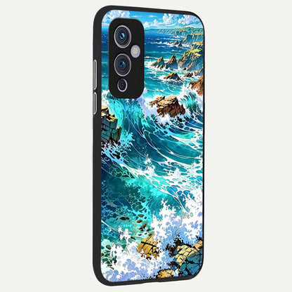  Coastal Blue Waves back cover For OnePlus 9 slim fit glass case with vibrant aesthetic design