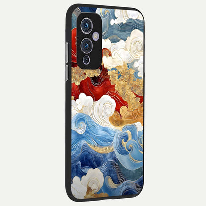  Colored Waves back cover For OnePlus 9 slim fit glass case with vibrant aesthetic design