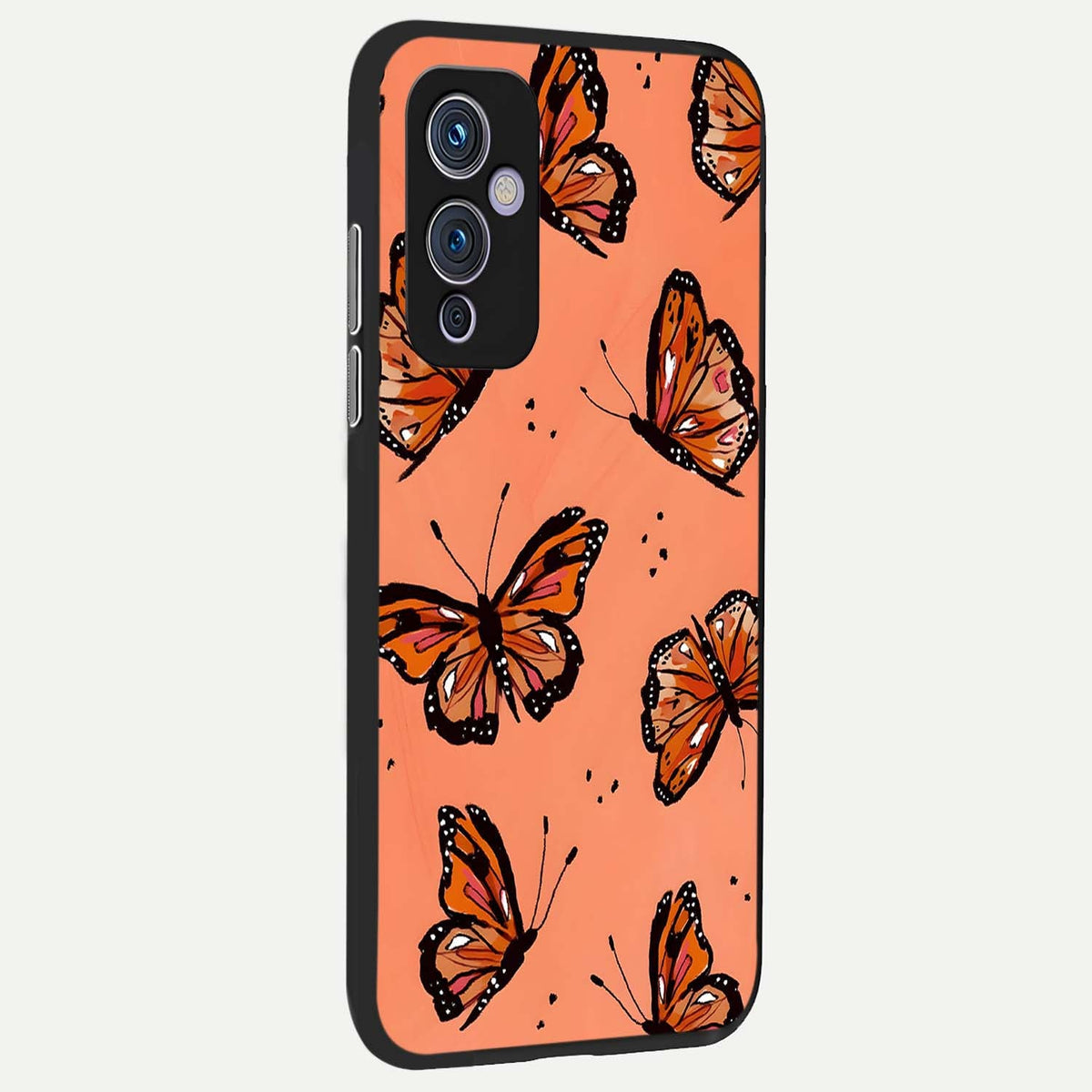  Coral Wing Butterfly back cover For OnePlus 9 slim fit glass case with vibrant aesthetic design