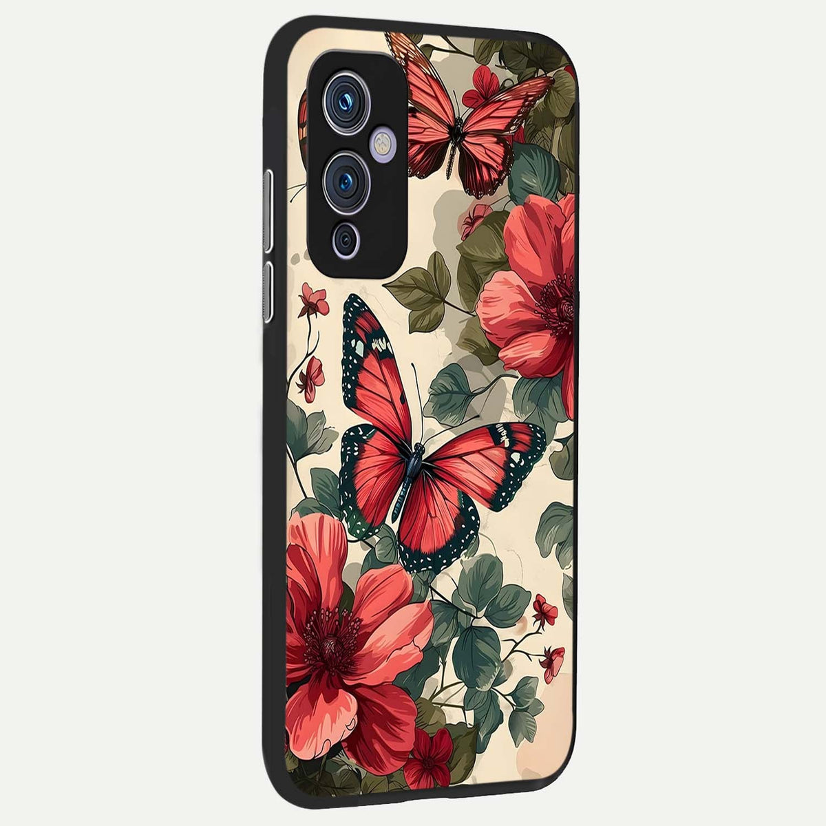  Crimson Butterfly Garden back cover For OnePlus 9 slim fit glass case with vibrant aesthetic design