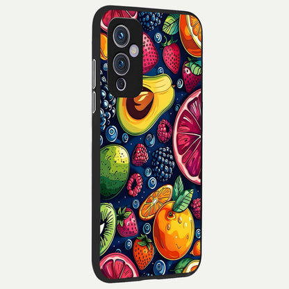  Cute Fruits Art back cover For OnePlus 9 slim fit glass case with vibrant aesthetic design