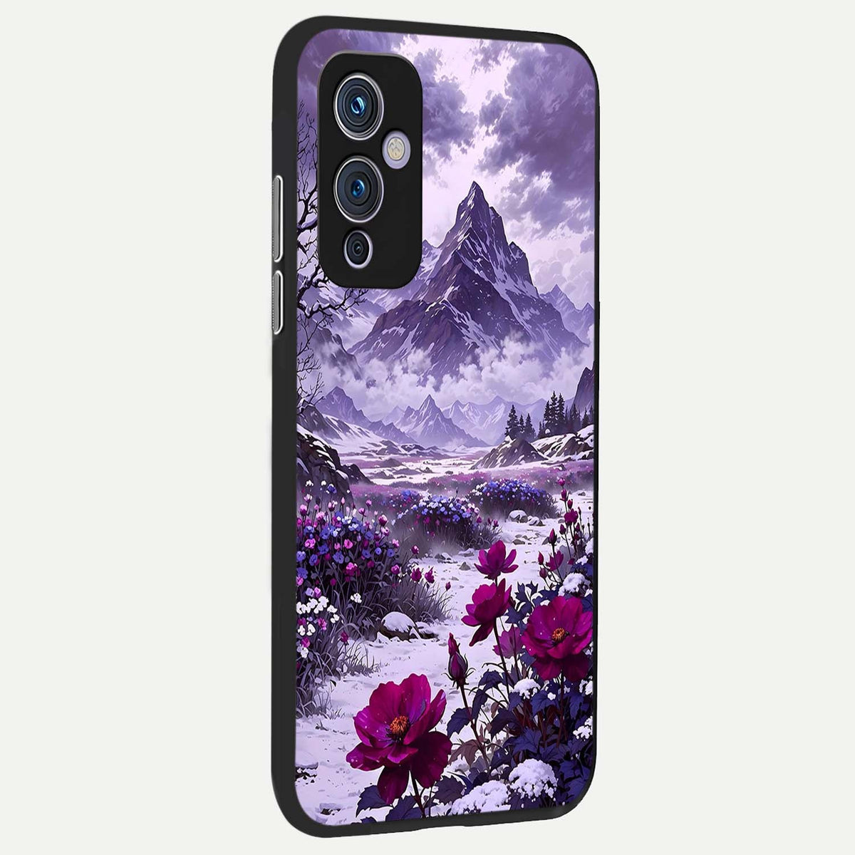  Flower Mountain View back cover For OnePlus 9 slim fit glass case with vibrant aesthetic design