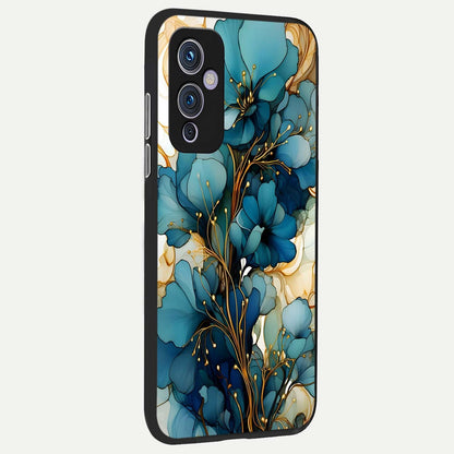  Golden Bloom Symphony back cover For OnePlus 9 slim fit glass case with vibrant aesthetic design