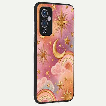  Golden Celestial Dreams back cover For OnePlus 9 slim fit glass case with vibrant aesthetic design