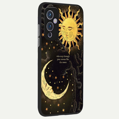  Golden Lunar Love back cover For OnePlus 9 slim fit glass case with vibrant aesthetic design
