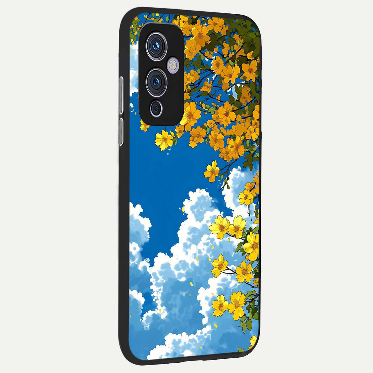  Golden Petal Sky back cover For OnePlus 9 slim fit glass case with vibrant aesthetic design