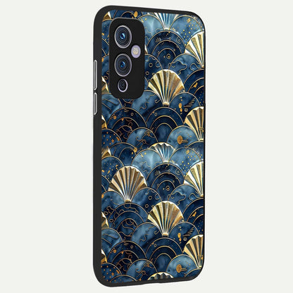  Golden Wave Luxe back cover For OnePlus 9 slim fit glass case with vibrant aesthetic design
