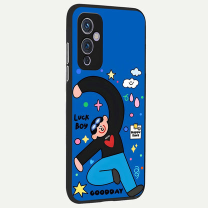  Happy Luck Vibe back cover For OnePlus 9 slim fit glass case with vibrant aesthetic design