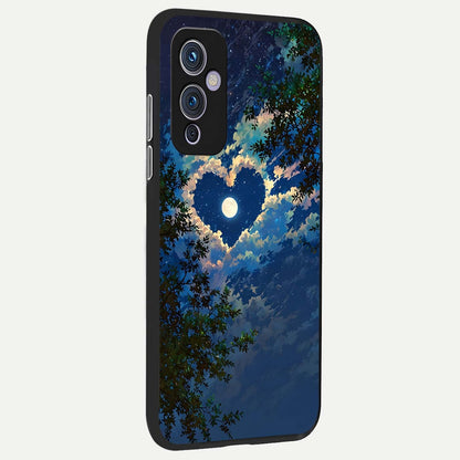  Heart With Moon Sky back cover For OnePlus 9 slim fit glass case with vibrant aesthetic design