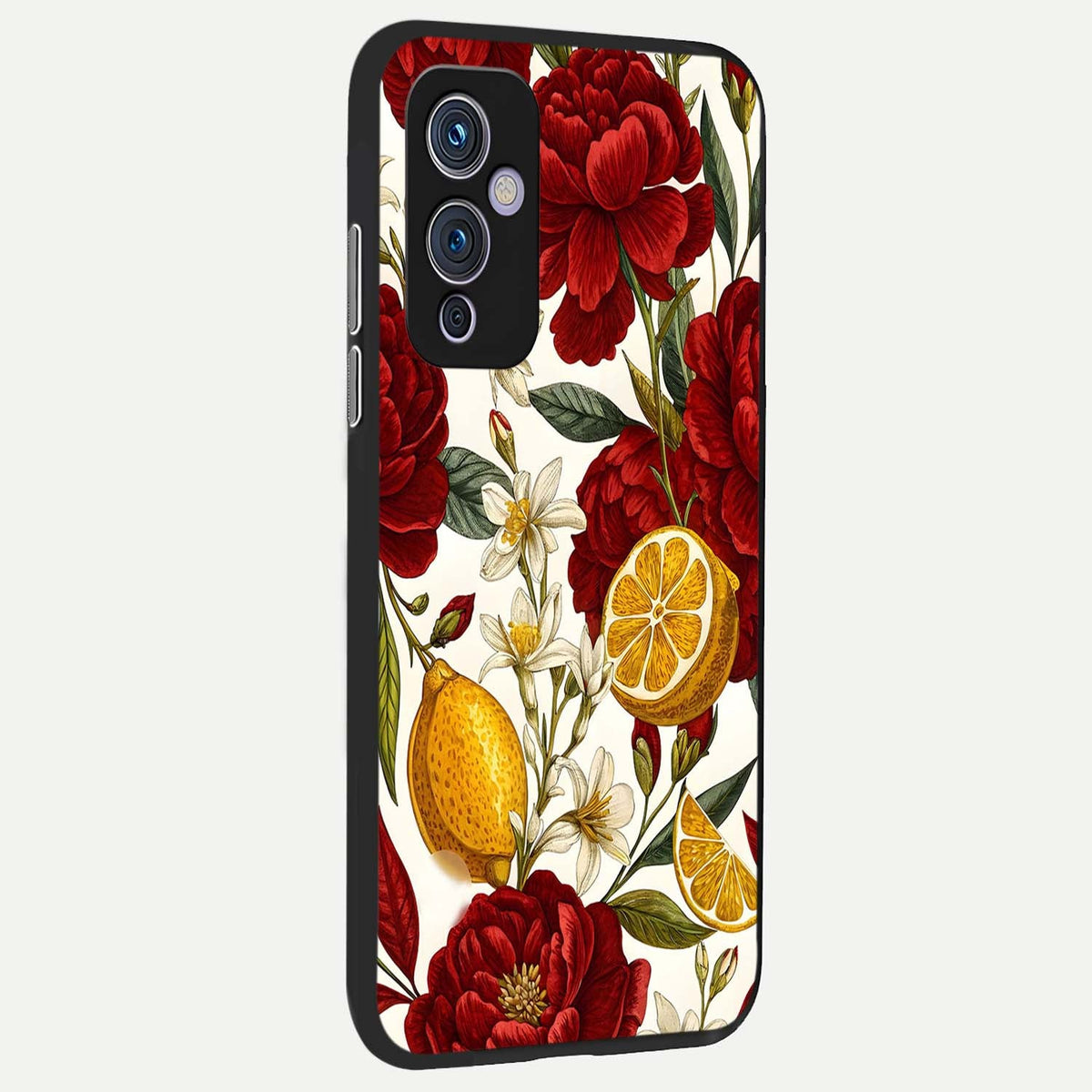  Lemon Rose Charm back cover For OnePlus 9 slim fit glass case with vibrant aesthetic design
