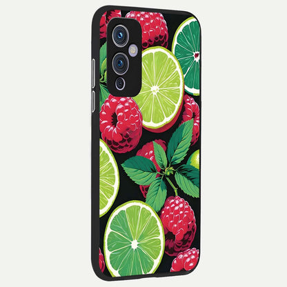  Lime and Raspberry Pattern back cover For OnePlus 9 slim fit glass case with vibrant aesthetic design