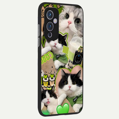  Matcha Cats Mood back cover For OnePlus 9 slim fit glass case with vibrant aesthetic design