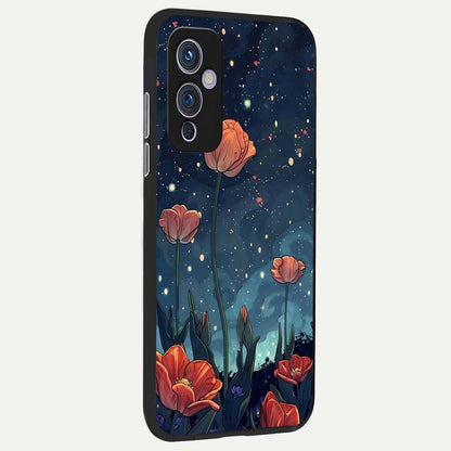  Midnight Tulip Glow back cover For OnePlus 9 slim fit glass case with vibrant aesthetic design